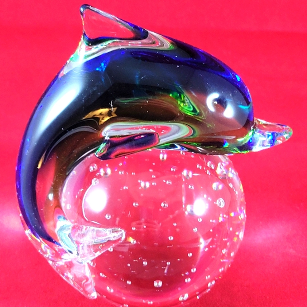 VINTAGE MURANO STYLE DELPHINE ON THE BUBBLE CLEAR BALL